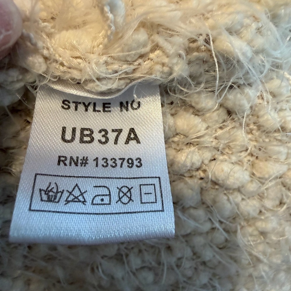 POL Boucle Eyelash Cardigan Sweater Beige Size M Boho Open Front Asymmetric - Picture 6 of 8